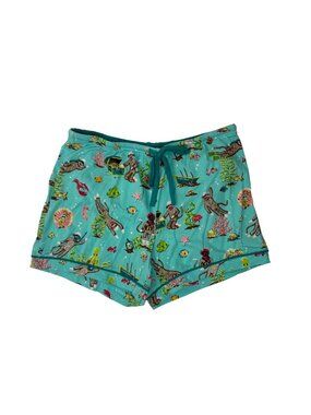 Nick & Nora Underwater Sock Monkey Sleep Shorts Womens Small Aqua Lobster Fish